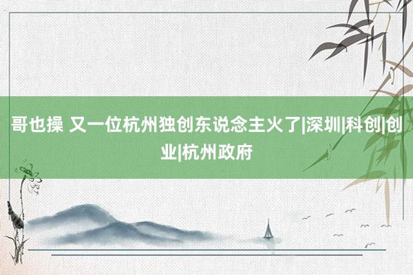 哥也操 又一位杭州独创东说念主火了|深圳|科创|创业|杭州政府