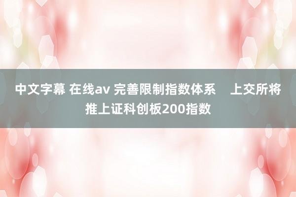 中文字幕 在线av 完善限制指数体系    上交所将推上证科创板200指数